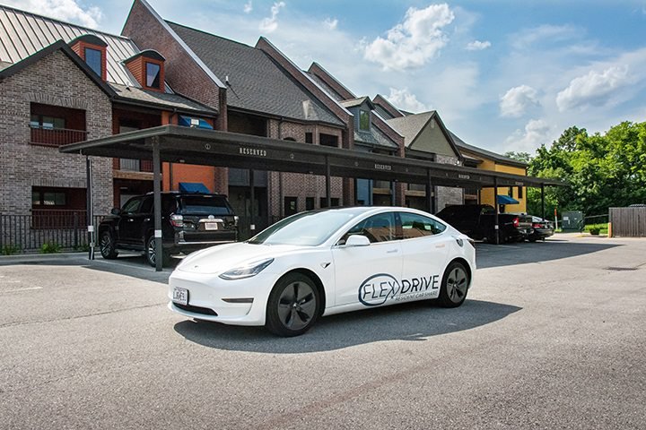 A Tesla Model 3 is available for residents of Township 28 in Galloway Village.